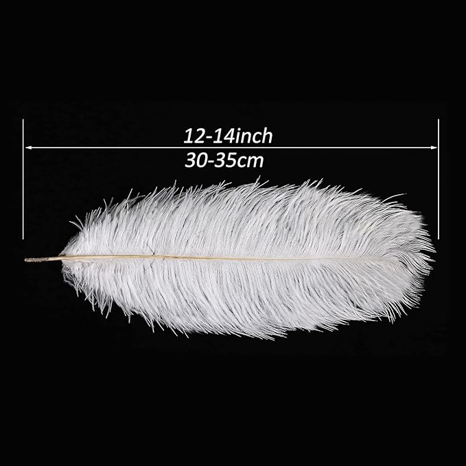YAKRUNA 30PCS White Ostrich Feathers for Centerpieces for Wedding Birthday Gatsby Party, 12-14 Inches Bulk Decorative Plumes for Vase & Table & Christmas Tree Decor (30-35cm, White)
