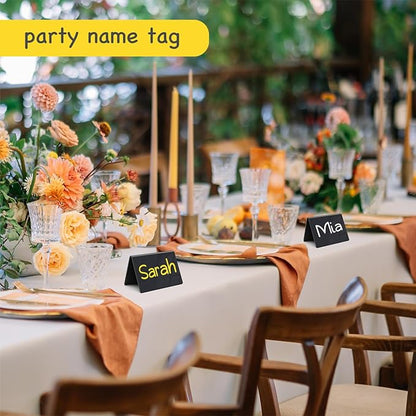 PigPotParty Acrylic Mini Chalkboard Signs for Food, 12 Pcs 4"x3" Small Food Labels for Party Buffet, Glossy Black Table Place Cards for Wedding, Elegant Event Decorations, w/ 2 Wet Erase Markers