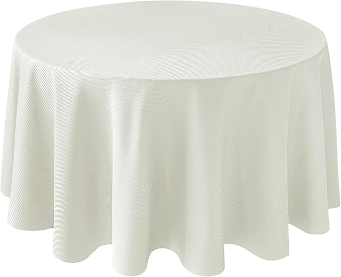 Biscaynebay Textured Fabric Round Tablecloths 90", Ivory Water Resistant Washable Table Cloths Circle Folding Table Covers Linen for Dining, Kitchen, Wedding, Parties etc