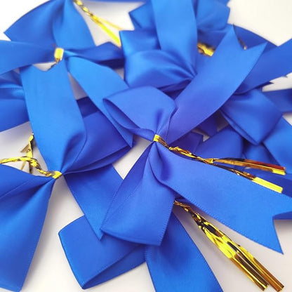 50pcs 3-1/2 Inch Blue Satin Ribbon Bows with Twist Tie Bows for Christmas Tree Decoration Gift Packing&Wrapping(Blue)