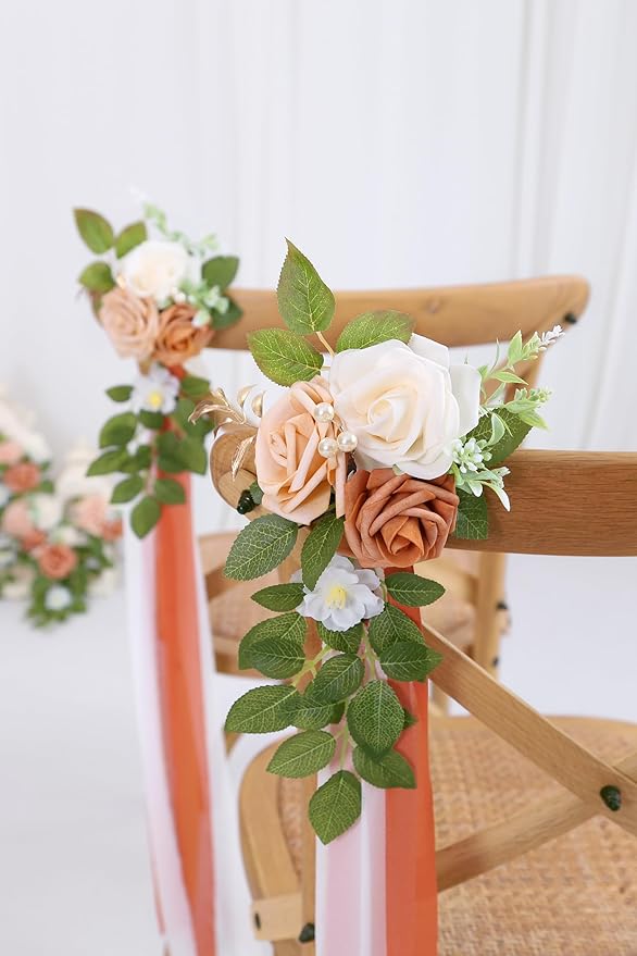 10 Wedding Aisle Decorations for Ceremony - Terracotta Chair Flowers for Church Pew Decor