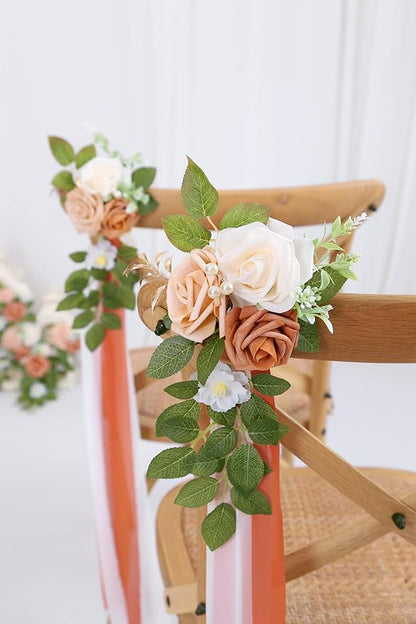 10 Wedding Aisle Decorations for Ceremony - Terracotta Chair Flowers for Church Pew Decor