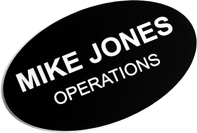 Custom Engraved Name Tag Badges – Personalized Identification with Pin or Magnetic Backing, 3.2 Inch Oval, Black/White