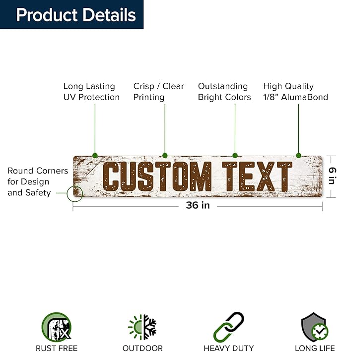 Custom Sign, Custom Street Sign, 11 Font Colors, 13 Font Styles, 4 Hole Options, 22 Sizes, 6x36 Inches, Rust Free DiBound, Fade Resistant, Made in USA by My Sign Center (Rustic)