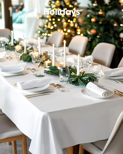 Pureegg Plastic Table Cloth Disposable 10 Pack, 54 x 156 Inch Table Cloths, Party, Picnic, Wedding, Decorative Tablecloths, Rectangle, White Plastic Cover, Leakproof & Sturdy, White