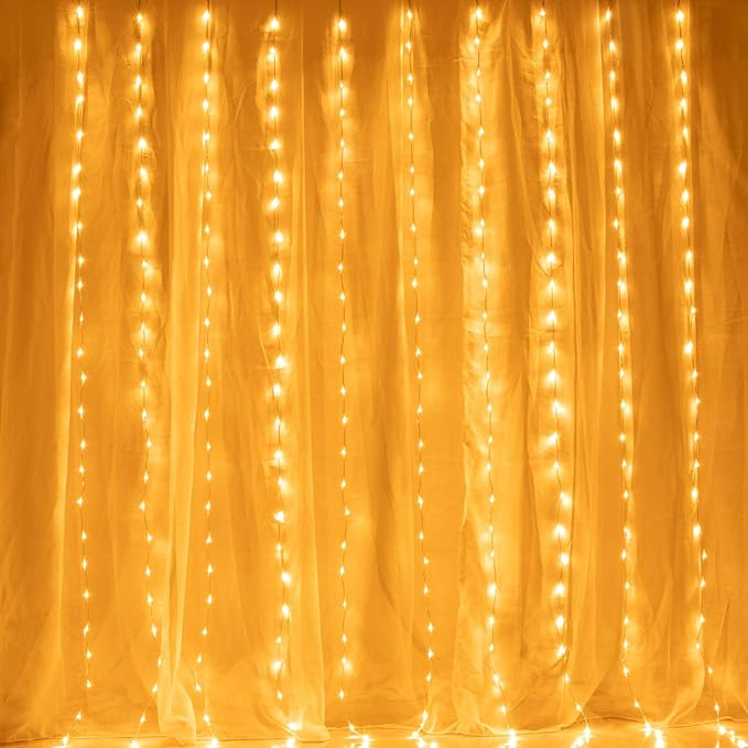 AWQ 300 LED 6.6ft x 9.8ft Window Curtain String Light Window Fairy Lights 8 Modes for Christmas Wedding Home Garden Bedroom Outdoor Indoor Wall Decor (Warm White)