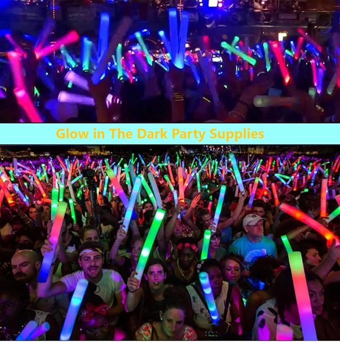 Glow Foam Sticks Bulk, 24 Pcs Green Giant LED Light Up Sticks Flashing Glowing Baton Wands Party Supplies for Wedding, Raves,Concert,Birthday,Christmas, Halloween,Sporting Events