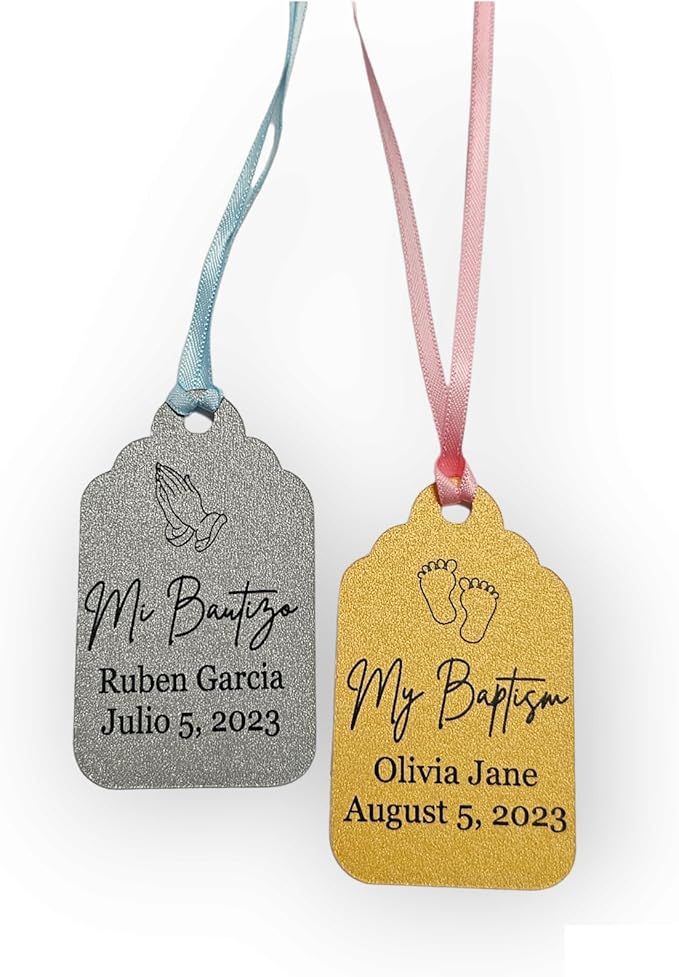 Mi Bautizo Baptism Christening Personalized Thank You Tags 20 pcs - More Colors Available (silver shimmer)
