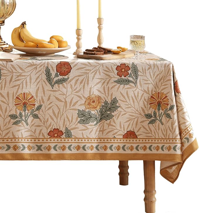patdrea Designer French Vintage Rectangular Tablecloth,Yellow Floral Pattern Anti-Wrinkle Table Cloth,Dacorative Cover for Kitchen Dining Parties,Christmas,Thanksgiving,55"x79"-Cornflowers
