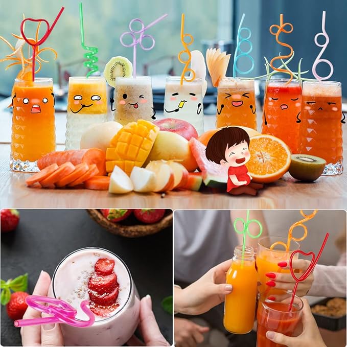24 Pcs Silly Crazy Straws for Kids Reusable Plastic Loop Curly Crazy Drinking Straws for Classroom Activities Valentines Day Gift Christmas Birthday Wedding Party Supplies Decoration