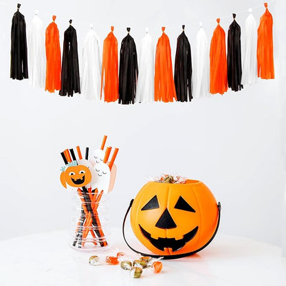 Black-White Orange Halloween Party-Decorations Tassel-Garland - 15pcs Graduation 2025 Supplies Tassels, Birthday Wedding Baby Bridal Shower Decor Panduola