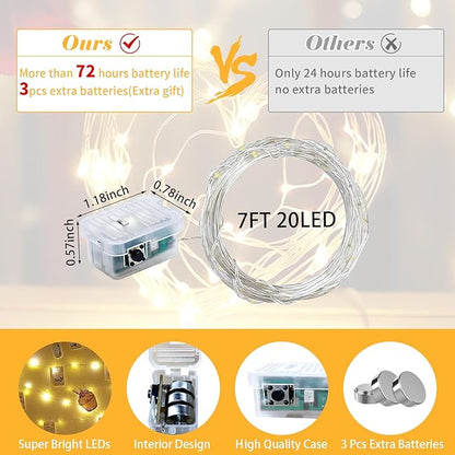 8 Pack Fairy Lights 7Ft 20 LED Twinkle String Lights 3 Modes Battery Operated Waterproof Firefly Starry for Mason Jar Party Wedding Christmas Valentines Day Table Centerpieces,Warm White
