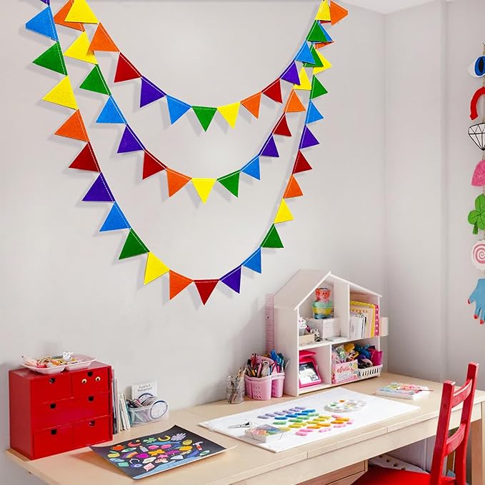 pinkblume Rainbow Party Decorations Colorful Felt Hanging Triangle Mini Bunting Pennant Banner Flag for Birthday Wedding Baby Shower Engagement Carnival Fiesta Festival Party Classroom Nursery Decor