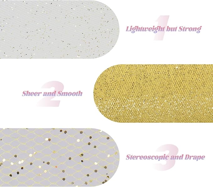 Glitter Tulle Rolls 6” by 50 Yards Sparkle Tulle Fabric Ribbon Sequin Tulle Netting Rolls for DIY Tutu Skirt Wedding Birthday Party Decoration (Yellow)