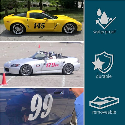 Fairwinds Designs Custom Race Car Number Decals | Set of 3 Heavy Duty Vinyl Stickers | Choose Size in Inches | Numbers for Cars Truck Motorcycle Jet Ski Boat | Racing Autocross Pro (Black, Medium)