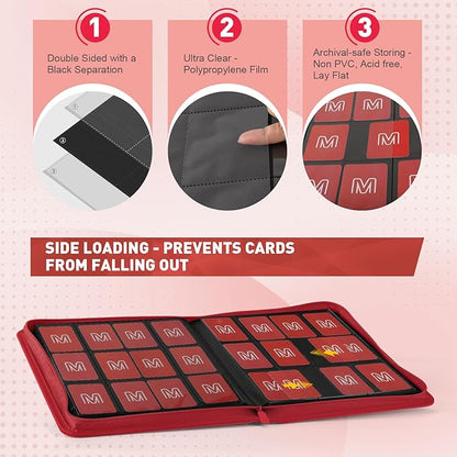 Premium Card Binder 12 Pocket for 720 Pockets Trading Card Binder, PU Zipper Card Collection Album, Sturdy Side-Loading Card Book Holder for MTG, TCG, Game Cards, Sports Cards