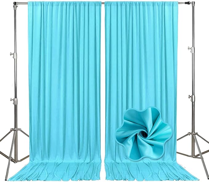 10ft x 10ft Sky Blue Backdrop Curtains for Parties, Fabric Satin Background Curtain with Rod Pockets for Weddings, Birthday, Baby Shower, Photography, Graduation Party Backdrop Drapes, 2 Panels