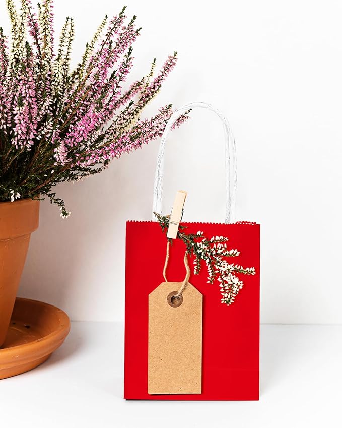 qiqee 50-Packs Red Paper Gift Bags with Handles Bulk 4.5"x2.5"x6" Mini Size Party Favor Bags Multiple Uses
