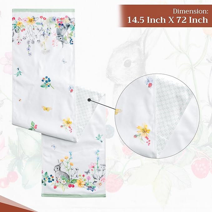 Maison d' Hermine Table Runner 100% Cotton Double Layer Table Runners 72 inches Long Decorative for Home Kitchen Dining Party Baby Shower Wedding Bridal Shower Spring Summer (Printemps, 14.50" x 72")