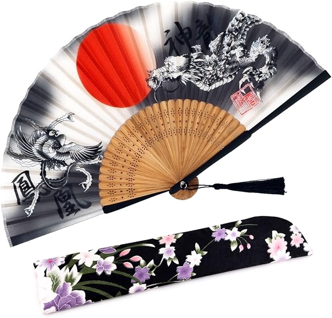 Amajiji Folding Hand Fan for Women, Chinese Japanese Vintage Style Bamboo Silk Hand Held Folding Fans for Party Wedding Dancing Decoration Gift Performance (AM-07)