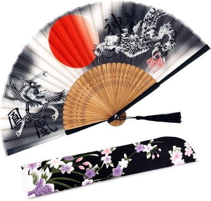 Amajiji Folding Hand Fan for Women, Chinese Japanese Vintage Style Bamboo Silk Hand Held Folding Fans for Party Wedding Dancing Decoration Gift Performance (AM-07)