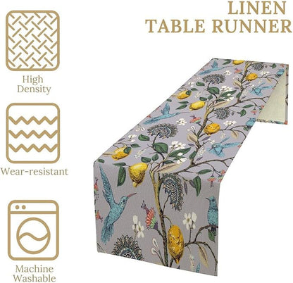Table Runner with Flowers and Birds, Spring Plant Flowers Table Decoration Linen Table Runner Family Party Party Decorations 13x36 Inches
