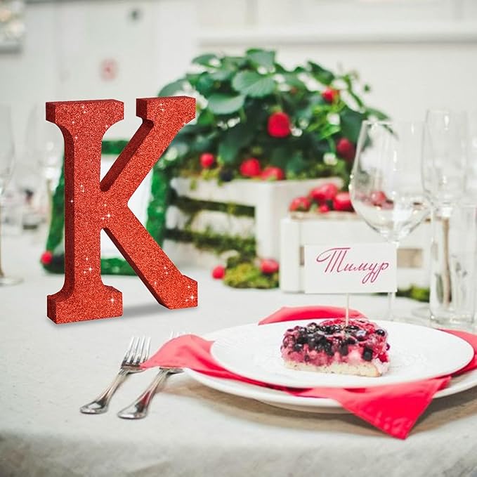 TONIFUL 8 Inch Red Glitter Letter K Table Centerpiece A-Z Red Birthday Party Decorations,Red Alphabet K for Birthday,Chrismas,Graduation,Bridal Shower,Wedding,Anniversary Party Supplies