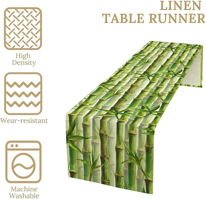 Bamboo Table Runner,Green Plant Print Table Runner for Kitchen Dining Table Home Party Decoration 13x90 Inch