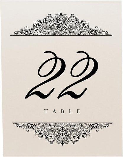 Paisley Wedding Table Numbers (Select Color/Quantity), Champagne, Black, 1-175, Double Sided, Tent or Use in a Stand, Great for Parties & Restaurants - Made in the USA