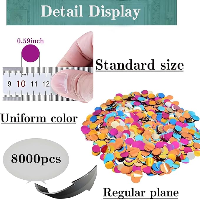 Multicolor Metallic Foil Confetti(0.59 inch) Round Dots Glitter Rainbow Table Confetti for Party Wedding Decorations,2.11 OZ per pack