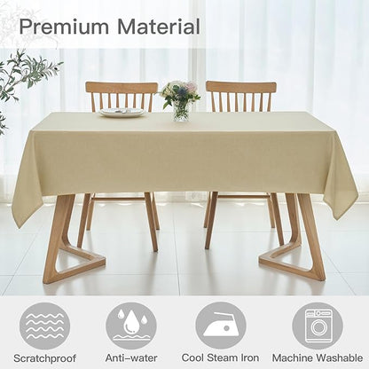 maxmill Rectangle Linen Texture Tablecloth Stain Proof Waterproof Wrinkle Free Washable Dining Table Cloth Wipeable Fabric Table Cover for Dining Room Farmhouse Tablecloths, 60 x 120 Inch, Beige
