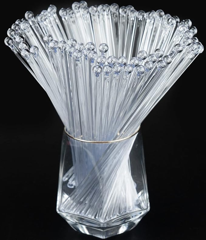 100-PCS Clear Plastic Swizzle Sticks, Crystal Cake Pops, Cocktail Coffee Drink Stirrers, Lolipop Stick, 7.24 Inch