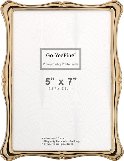 5 x 7'' Premium Alloy Gold Photo Frame - Luxury Display Hi End Décor Picture Frames 7 x 5'' with Velvet Backing,Hi End Décor Metal Frames