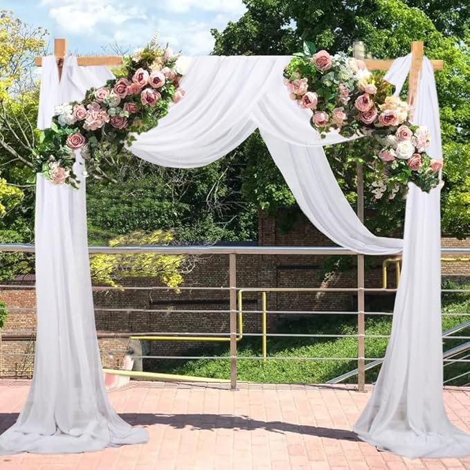 White Wedding Arch Draping Fabric 20Ft Long Chiffon Fabric Drapes 2 Panels White Chiffon Drapes for Romantic Wedding Ceremony Reception Swag Chiffon Fabric Drape for Party Ceremony Arch Stage
