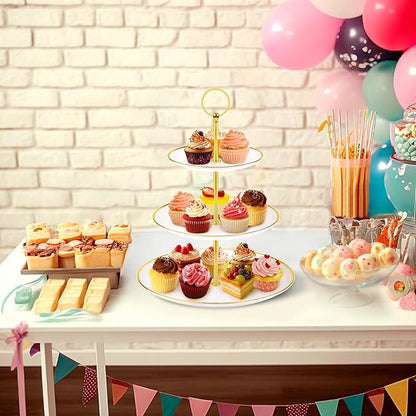 PinCute Cupcake Stand Holder - 3 Tier Cup Cake Dessert Tower, Plastic Tiered Serving Tray&Metal Rod for Birthday Party, Baby Shower and More