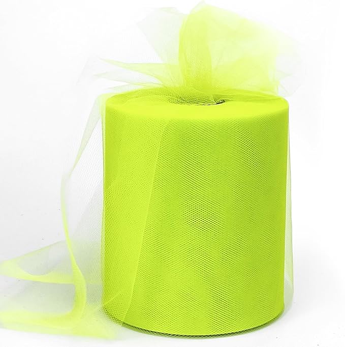 6" x 200 Yards Lime Green Tulle Fabric Rolls, Green Spool Tulle Ribbon for DIY Tutu Skirt Wedding Decoration Baby Shower Birthday Party Backdrop Gift Wrapping Bow Craft Supplies