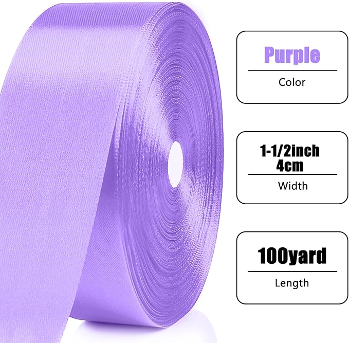 NESCCI 100 Yards Ribbon,1-1/2 Inch Light Purple Satin Ribbon,Single Face Satin Ribbons,Perfect for Gift Wrapping,Wedding Decoration,Handmade Bows,Wrapping Bouquet,Halloween, Christmas