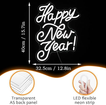 Happy New Year Neon Sign Led Spring Festival Neon Lights for Wall Decor Usb New Year Party Light Up Signs for Home Bedroom Christmas Business Decorations Gifts for Friends