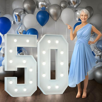 Marquee Numbers 4 Feet Tall Big Light Up Numbers 50th Birthday Decorations Women Men White Anniversary Party Decor Large Cardboard Prop Backdrop Sign 50