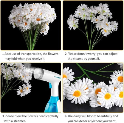 AmyHomie Artificial Flowers, Silk Daisy, Artificial Gerber Daisy for Home Decoration, Artificial Daisy for Wedding Decoration (White)
