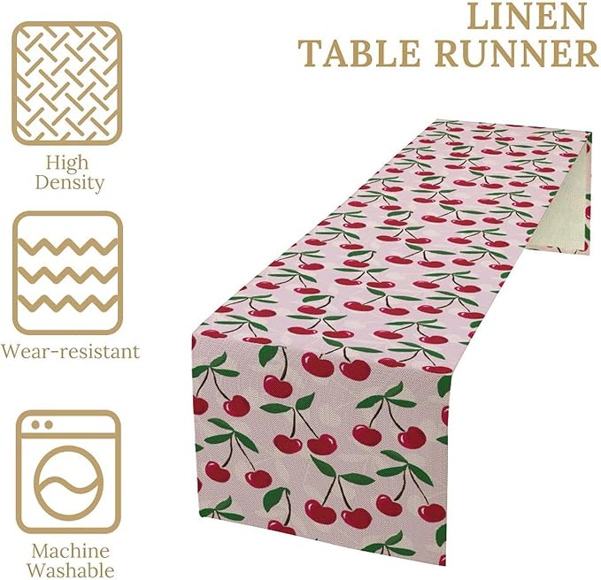 Cherry Table Runner,Spring Summer Fruit Table Runner for Kitchen Dining Table Home Party Decoration 13x72 Inch