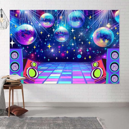 Disco Backdrop 7 x 5 ft Retro Glow Party 70s 80s 90s Theme Stage Dance Background Disco Party Decoration Disco Ball Banner Dance PartyBackdrop for Birthday Party Prom Portrait Photo Props,Multi1
