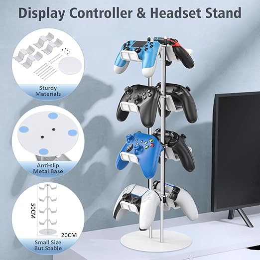 Kytok Gamer Gifts, Headset Stand 4 Tiers with Cable Organizer, Controller Stand Compatible with PS5/Xbox/Nintendo Switch/PS Portal/PS4, Headset Holder & Controller Holder