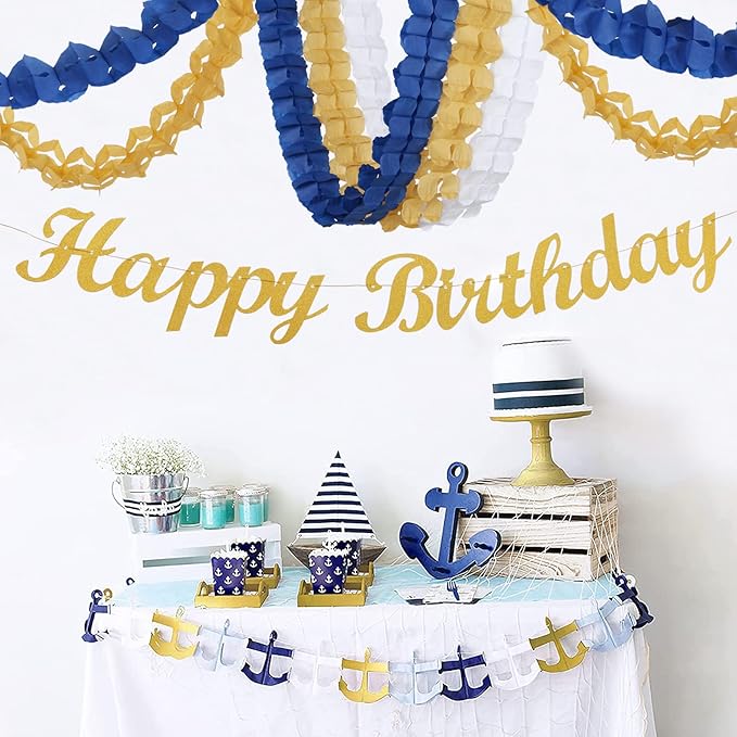 Navy-Blue White-Gold Party-Decorations Streamers Garland - 12pcs Royal Blue Graduation 2025 4-Leaf Paper Clover Streamer Men Boy Birthday Wedding Bridal Shower Flower Banners Fathers day Decor Ouruola