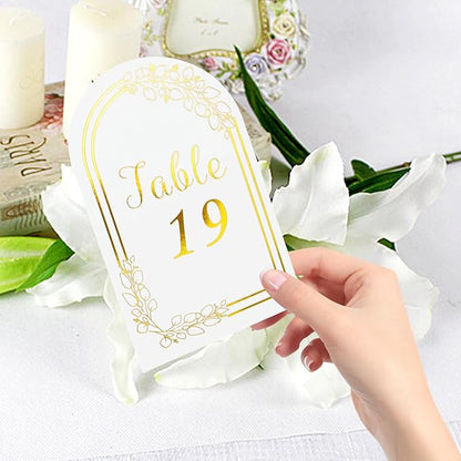 Wedding Table Numbers 1-30, 30 White Gold TableNumber Cards with 30 Gold Number Holders, 1 Set of 30 Table Numbers for Wedding Reception(Card and Holder)