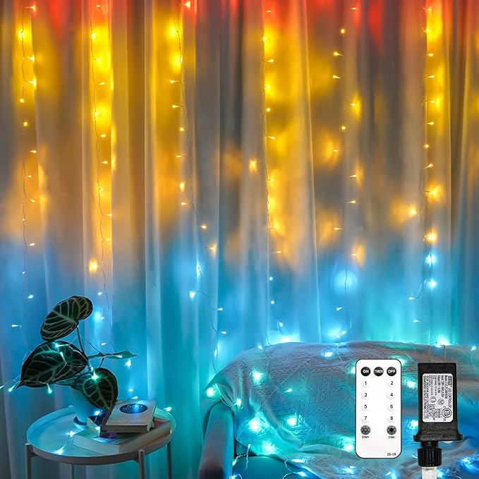 suddus Curtain Lights, 300 Led 9.8 * 9.8ft Sunset Curtain Fairy Lights, Hanging Lights for Bedroom, Backdrop, Room Decor, Wall, Window, Party, Tapestry, Multicolor