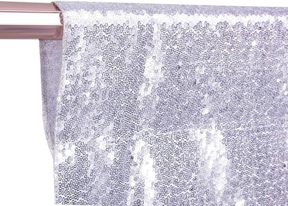 SquarePie Sequin Backdrop Non-Transparent Sparkly Background for Wedding Party 4FT x 7FT Silver