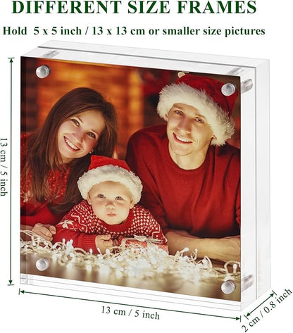 Boxalls 5x5 Acrylic Picture Frame, Clear Frameless 5x5 Inches Photo Frames with Magnetic, Double Sided Transparent Desktop Frame