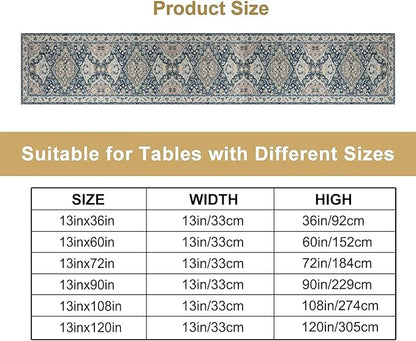 Vintage Boho Floral Table Runner, Rustic Country Farmhouse Blue Grey Retro Flower Pattern for Home Kitchen Table Decor Dining Coffee Room Party Decor 13x72in