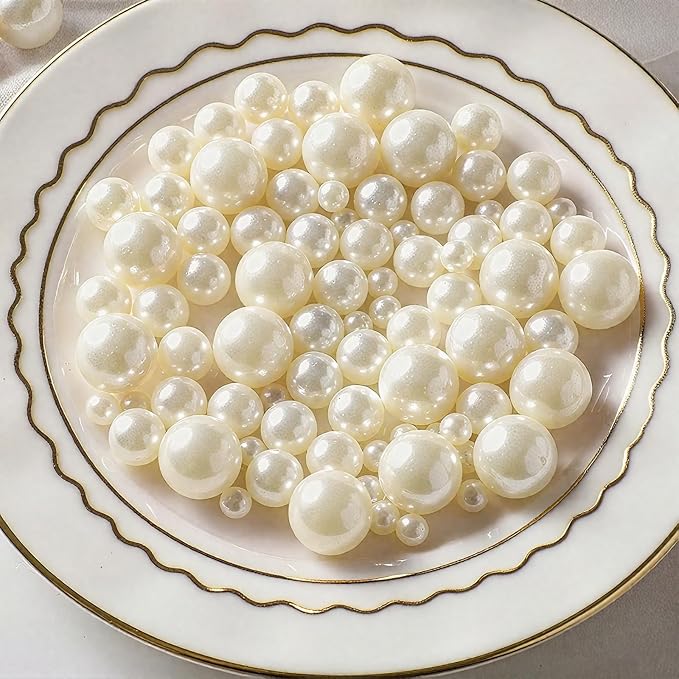 200 Pcs Vase Filler Beads White Pearl Beads for Vase No Hole Beads for DIY Home Table Party Decor Wedding Centerpiece 8/14/20mm